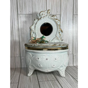 Vanity-Shaped Trinket Box Large Made in Italy Antique Look Green Chalk Finish